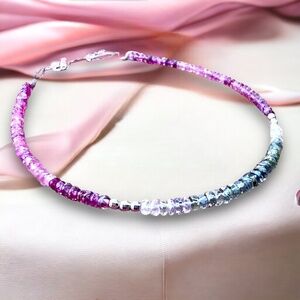 Handmade Solid 14K White Gold Natural Green Sapphire, Pink Tourmaline Bracelet